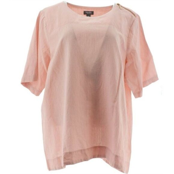 Martha Stewart Linen Blend Elbow-Sleeve Blouse - Picture 2 of 5